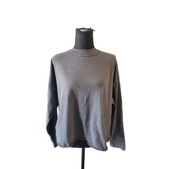 We The Free Gray High Collared Long Sleeve Cropped Top Tag Less Size L Casual - Picture 1 of 8
